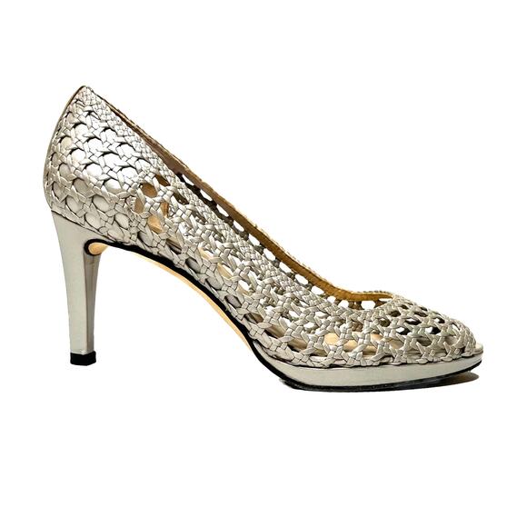 Stuart Weitzman Rattan Woven Stiletto Pumps Womens 6.5 Silver Taupe - Picture 1 of 11